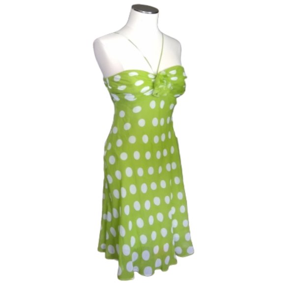 Anne Klein Halter Dress Green Polka Dot 